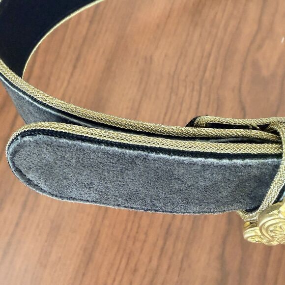 Vintage Doncaster Belt Gold Tone Ornate Buckle Italy Black Velvet USA Baroque main image 4